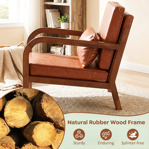 Modern Accent Chair Faux Leather Linen Fabric Upholstered Armchair-Brown view 6
