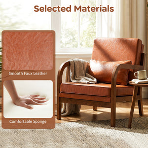 Modern Accent Chair Faux Leather Linen Fabric Upholstered Armchair-Brown view 8