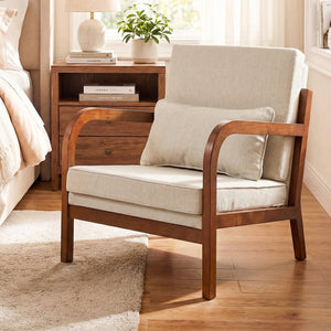 Modern Accent Chair Faux Leather Linen Fabric Upholstered Armchair-White view 3