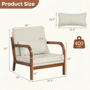 Modern Accent Chair Faux Leather Linen Fabric Upholstered Armchair-White view 4