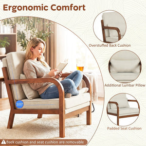 Modern Accent Chair Faux Leather Linen Fabric Upholstered Armchair-White view 7