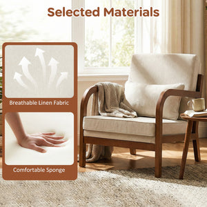 Modern Accent Chair Faux Leather Linen Fabric Upholstered Armchair-White view 8