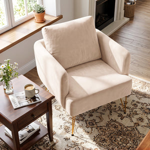 Modern Accent Chair w/Back Cushion & Golden Metal Legs for Living Room Bedroom-Beige view 3