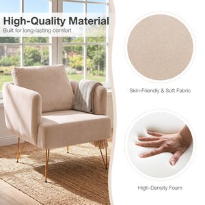 Modern Accent Chair w/Back Cushion & Golden Metal Legs for Living Room Bedroom-Beige view 5