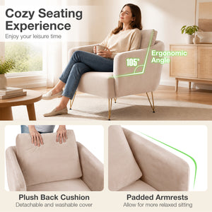 Modern Accent Chair w/Back Cushion & Golden Metal Legs for Living Room Bedroom-Beige view 6
