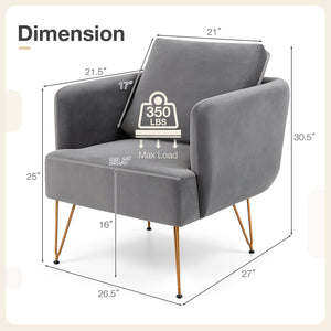 Modern Accent Chair w/Back Cushion & Golden Metal Legs for Living Room Bedroom-Gray view 4