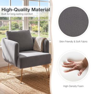 Modern Accent Chair w/Back Cushion & Golden Metal Legs for Living Room Bedroom-Gray view 5