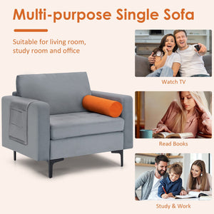 Modern Accent Chair with Bolster and Side Storage Pocket-Gray view 5