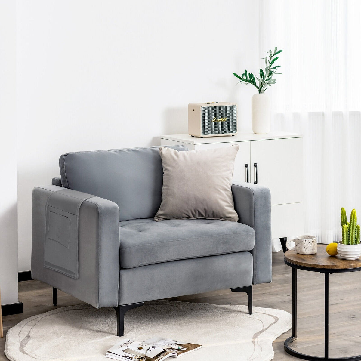 Modern Accent Chair with Bolster and Side Storage Pocket-Gray view 6