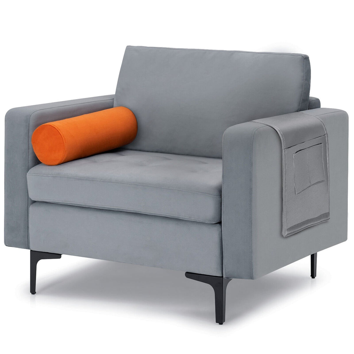 Modern Accent Chair with Bolster and Side Storage Pocket-Gray view 7