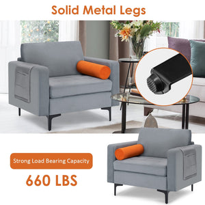 Modern Accent Chair with Bolster and Side Storage Pocket-Gray view 8