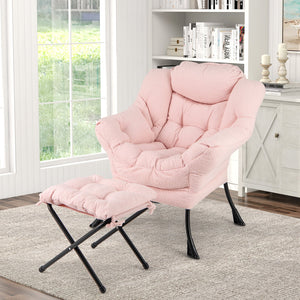 Modern Accent Chair with Folding Footrest and Head Pillow-Pink view 3
