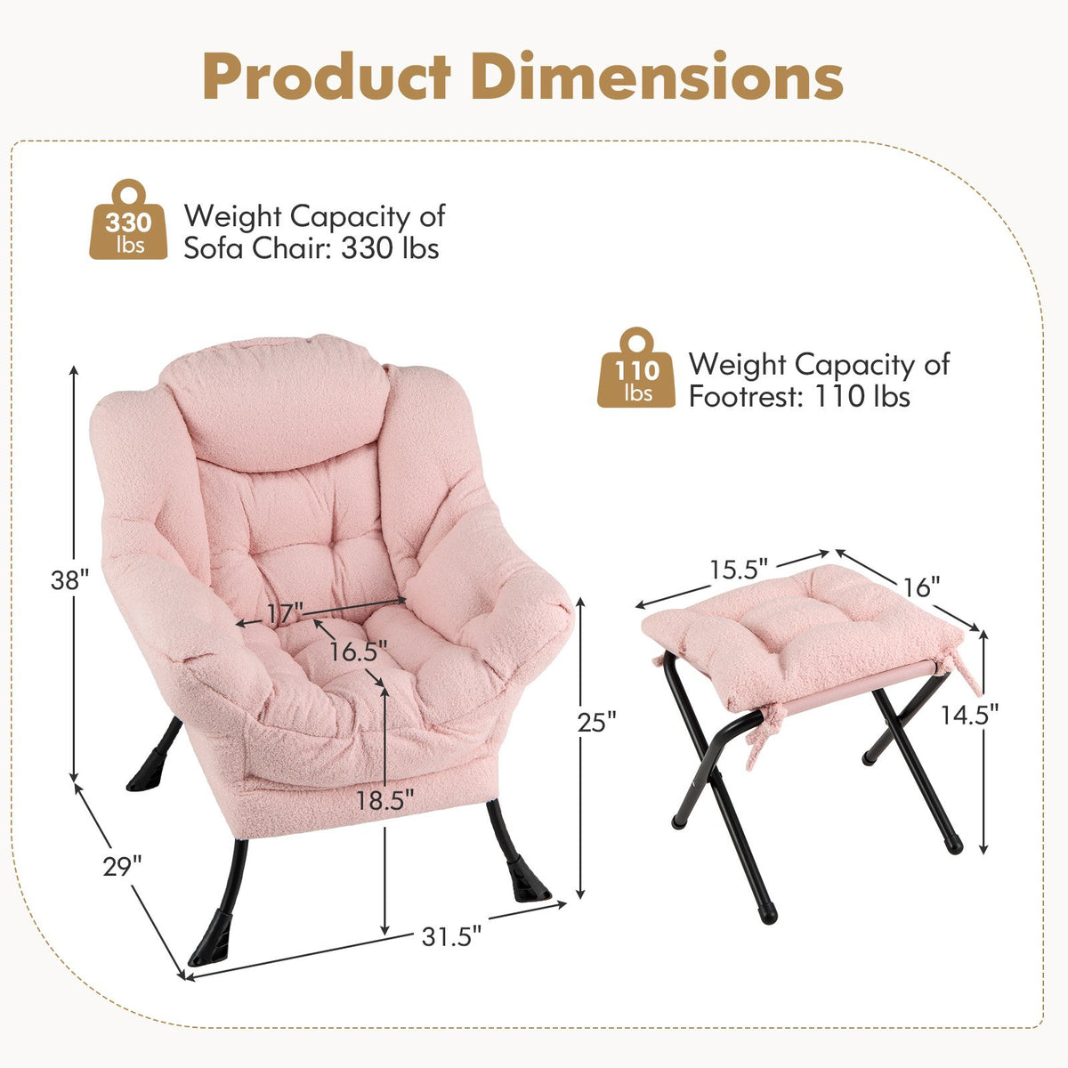 Modern Accent Chair with Folding Footrest and Head Pillow-Pink view 4