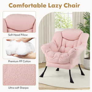 Modern Accent Chair with Folding Footrest and Head Pillow-Pink view 5