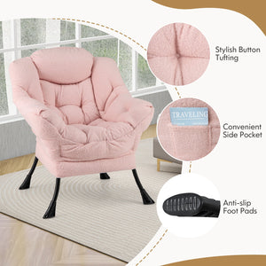 Modern Accent Chair with Folding Footrest and Head Pillow-Pink view 9