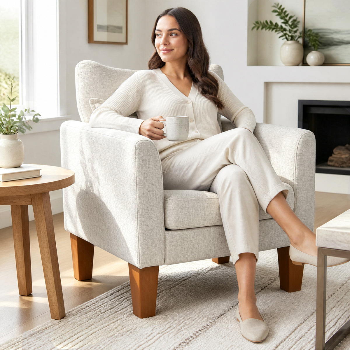 Modern Accent Chair with Removable Cushion & Pillow for Living Room-Beige view 2