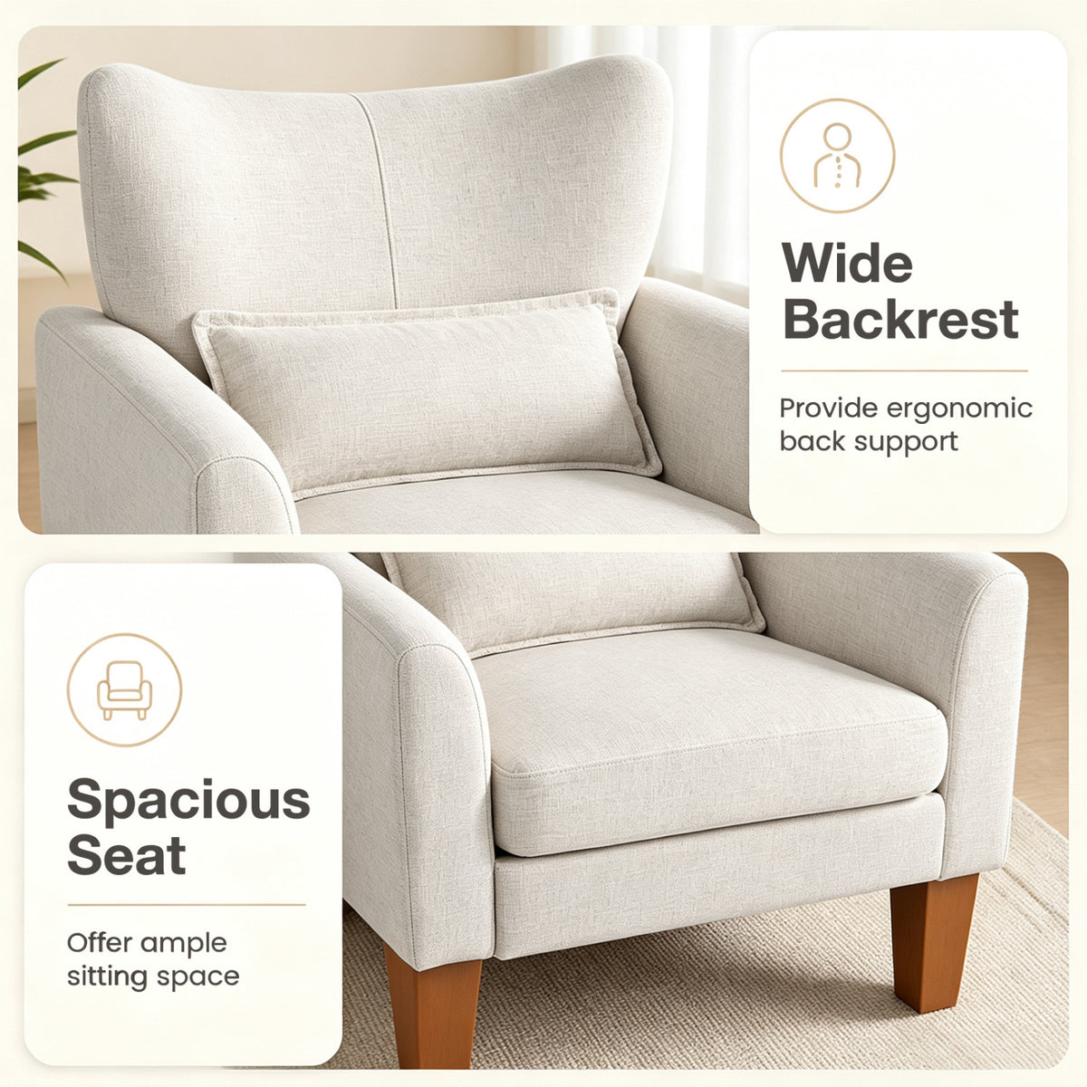 Modern Accent Chair with Removable Cushion & Pillow for Living Room-Beige view 6