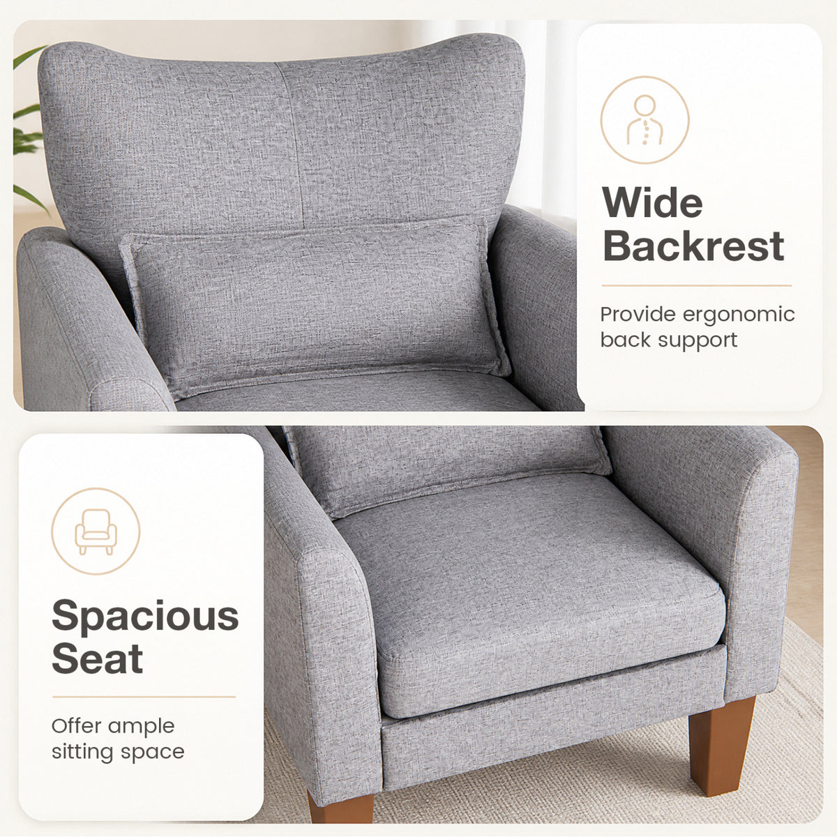 Modern Accent Chair with Removable Cushion & Pillow for Living Room-Gray view 6