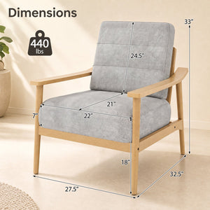 Modern Accent Chair with Rubber Wood Armrests and Legs for Living Room-Natural view 3