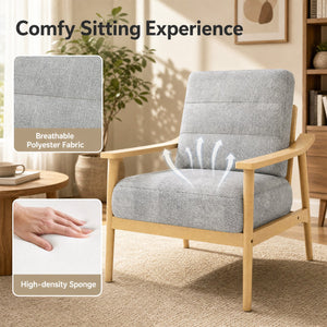 Modern Accent Chair with Rubber Wood Armrests and Legs for Living Room-Natural view 4