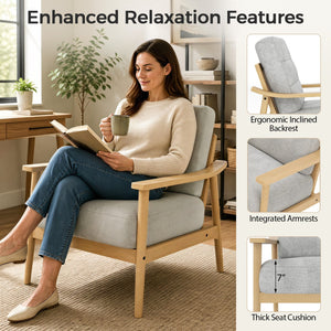 Modern Accent Chair with Rubber Wood Armrests and Legs for Living Room-Natural view 6