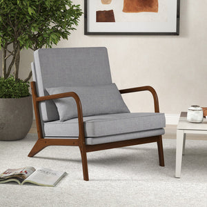 Modern Accent Chair with Rubber Wood Armrests and Removable Back-Gray view 2