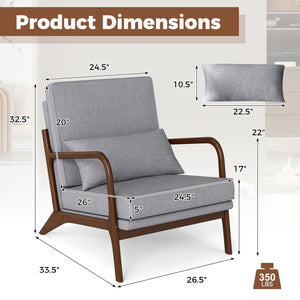 Modern Accent Chair with Rubber Wood Armrests and Removable Back-Gray view 4