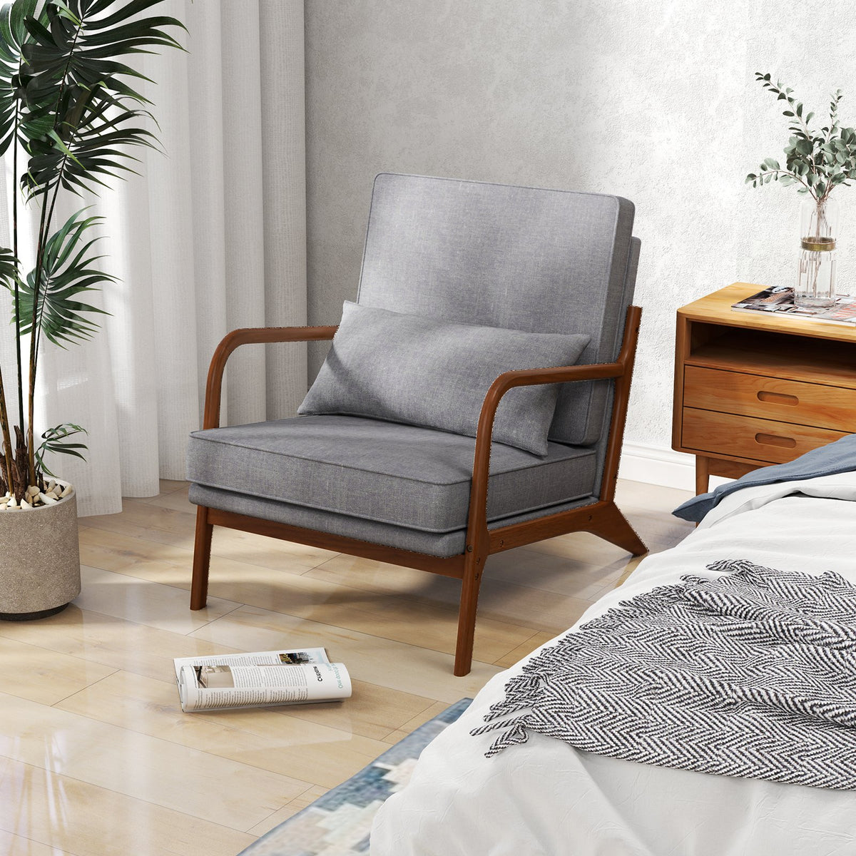 Modern Accent Chair with Rubber Wood Armrests and Removable Back-Gray view 5