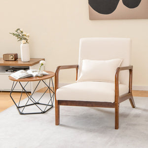 Modern Accent Chair with Rubber Wood Frame and Lumbar Pillow-Beige view 8