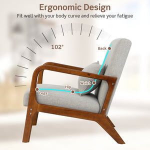 Modern Accent Chair with Rubber Wood Frame and Lumbar Pillow-Gray view 3