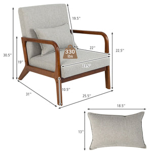 Modern Accent Chair with Rubber Wood Frame and Lumbar Pillow-Gray view 4