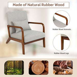 Modern Accent Chair with Rubber Wood Frame and Lumbar Pillow-Gray view 7