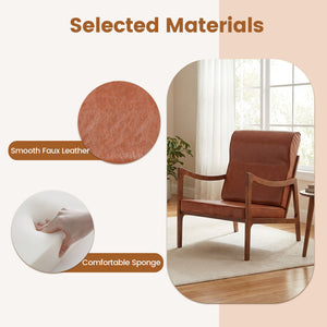 Modern Accent Chair with Solid Rubber Wood Faux Leather Upholstered Armchair-Brown view 8