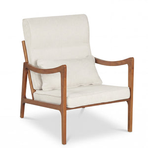 Modern Accent Chair with Solid Rubber Wood Faux Leather Upholstered Armchair-White