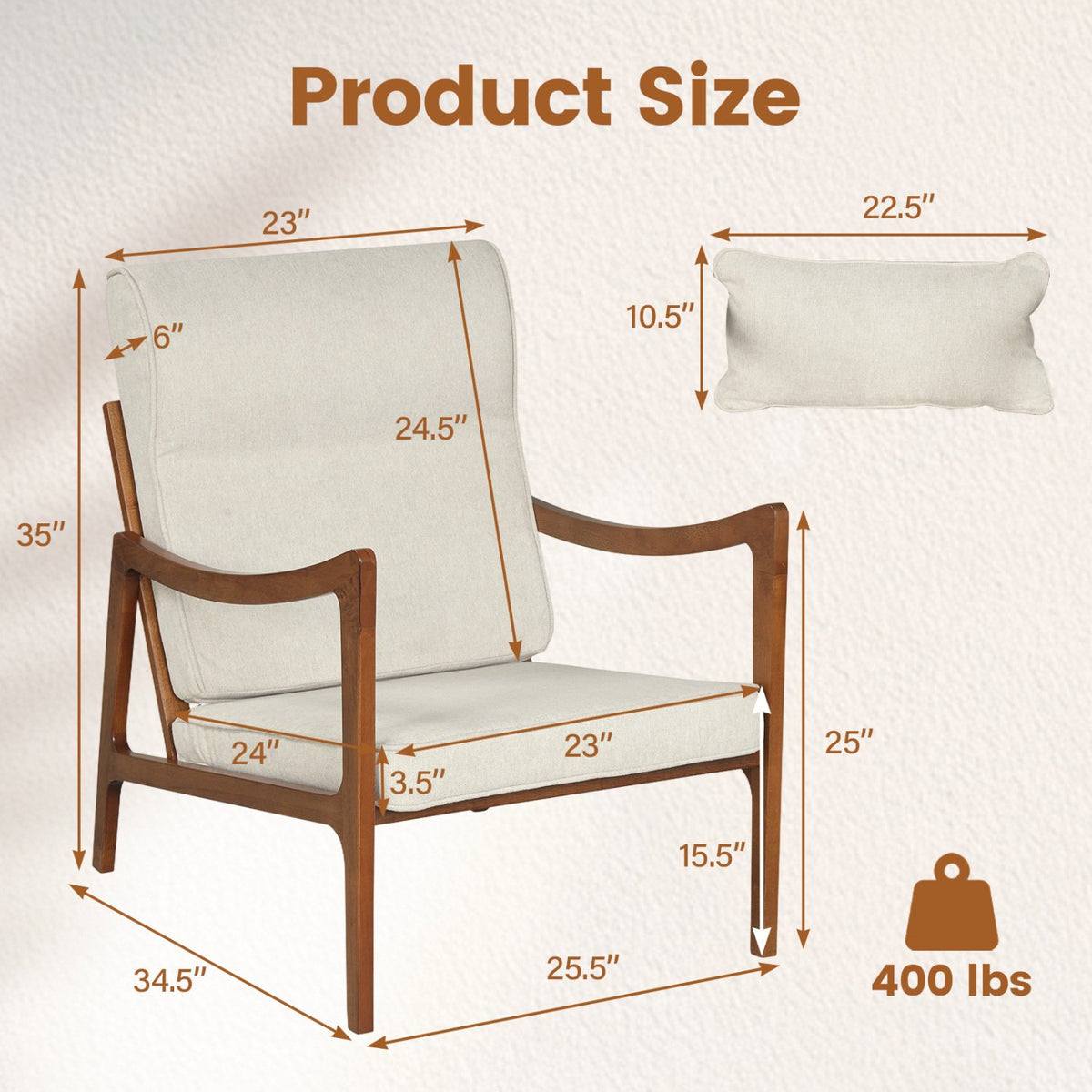 Modern Accent Chair with Solid Rubber Wood Faux Leather Upholstered Armchair-White view 4