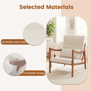 Modern Accent Chair with Solid Rubber Wood Faux Leather Upholstered Armchair-White view 8