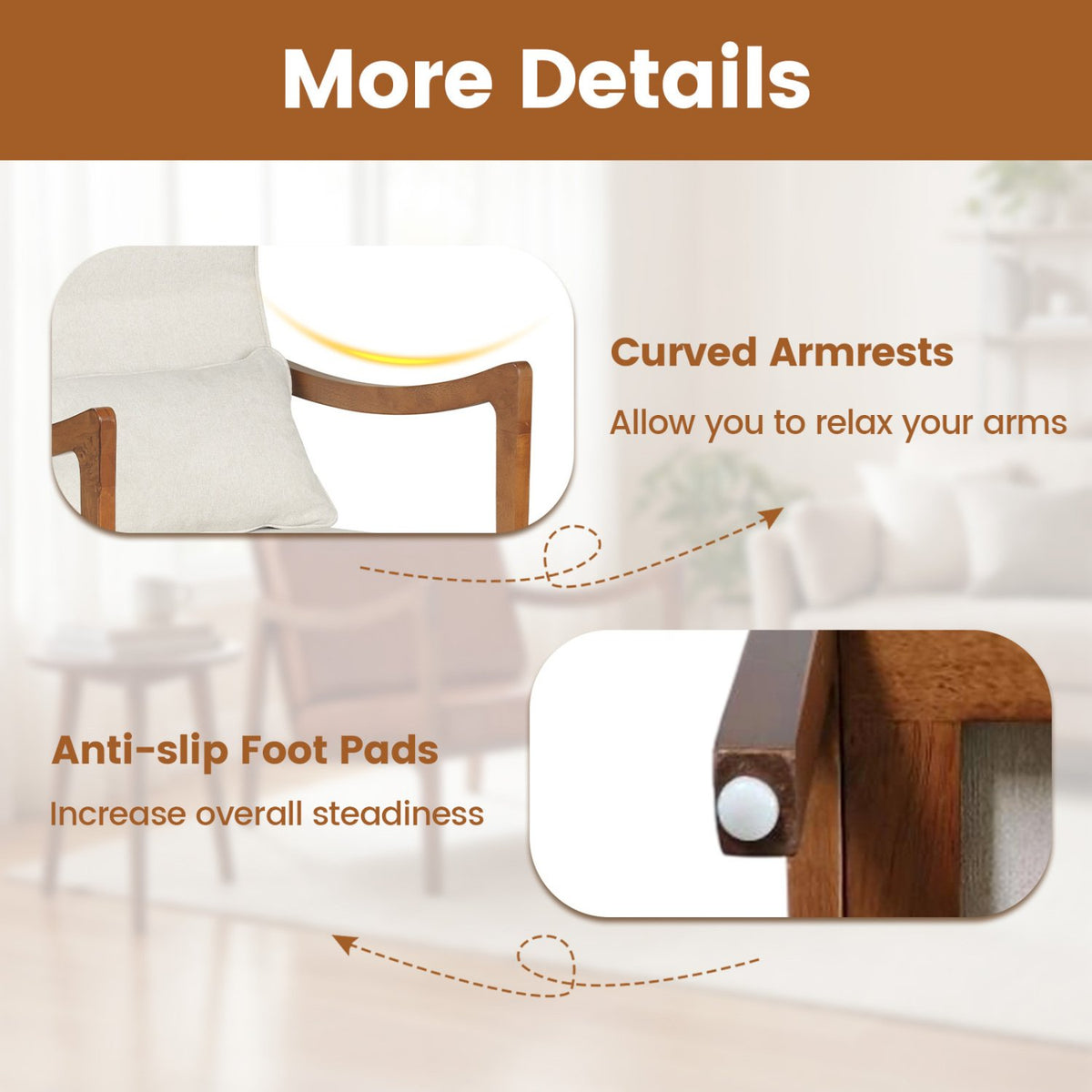 Modern Accent Chair with Solid Rubber Wood Faux Leather Upholstered Armchair-White view 9
