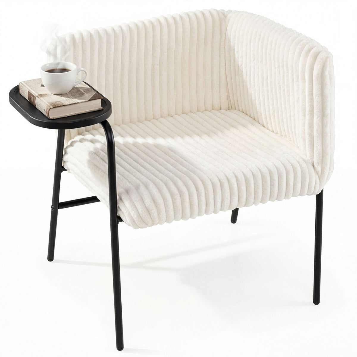 Modern Accent Chair with Tray Table and Solid Metal Frame-Beige