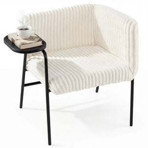 Modern Accent Chair with Tray Table and Solid Metal Frame-Beige