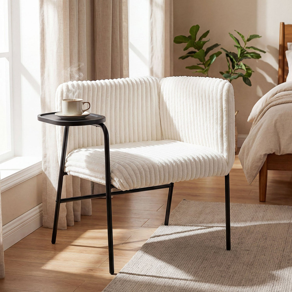 Modern Accent Chair with Tray Table and Solid Metal Frame-Beige view 2
