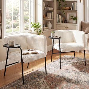 Modern Accent Chair with Tray Table and Solid Metal Frame-Beige view 6