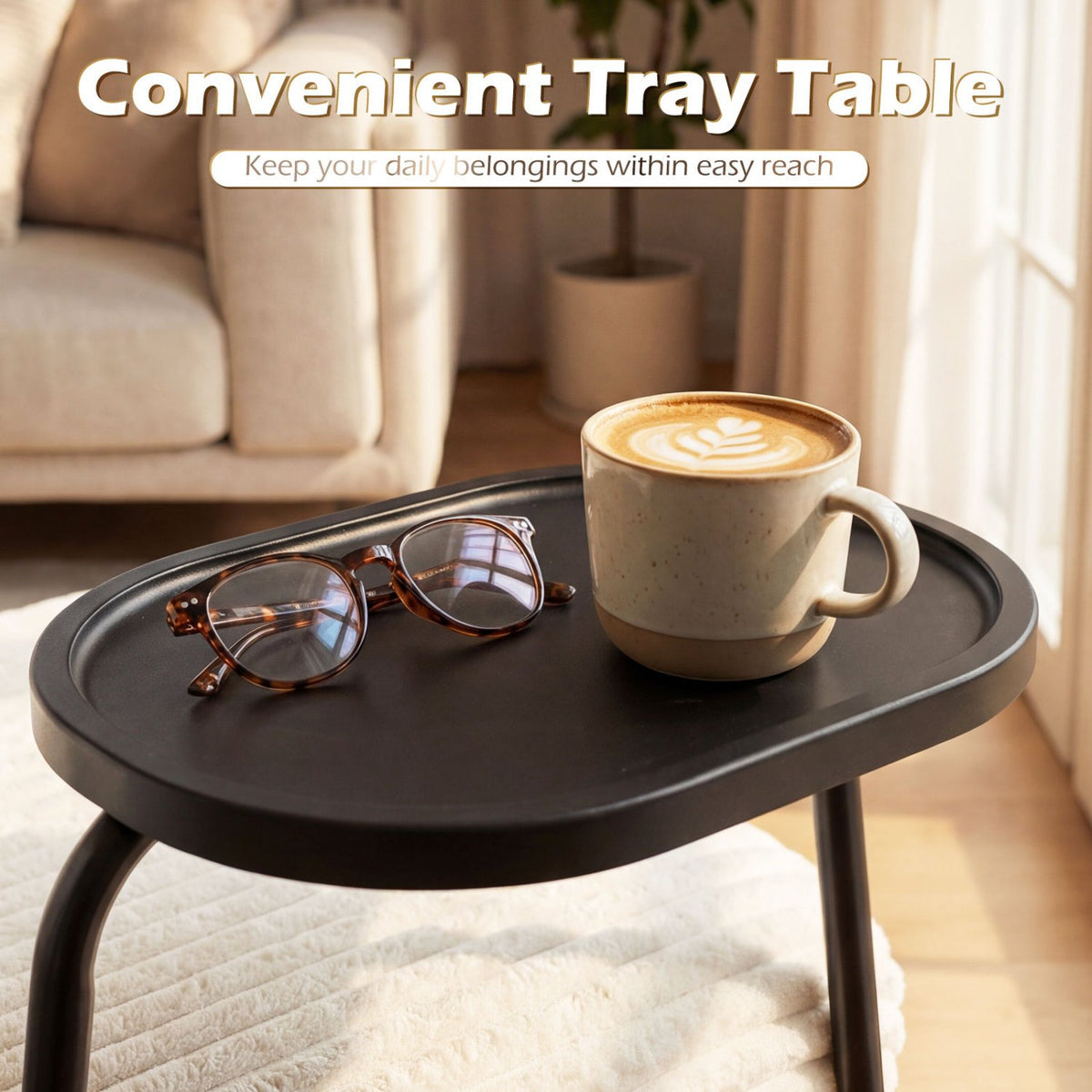 Modern Accent Chair with Tray Table and Solid Metal Frame-Beige view 8