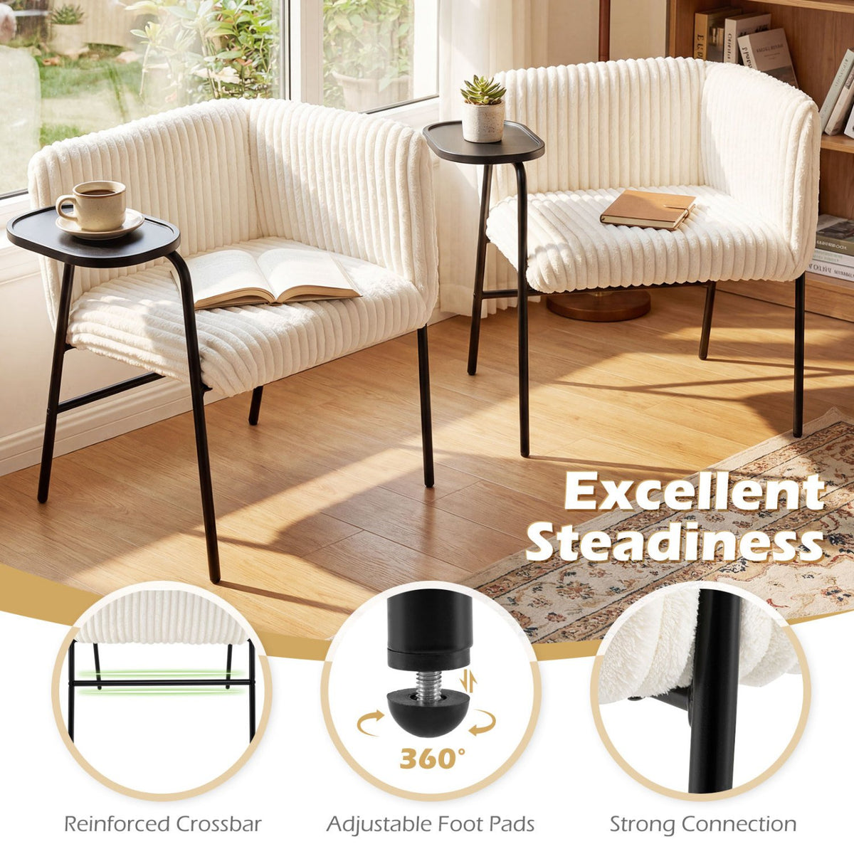 Modern Accent Chair with Tray Table and Solid Metal Frame-Beige view 9