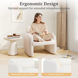 Modern Accent Chair with Waist Pillow and Armrests for Living Room Bedroom-Beige view 8