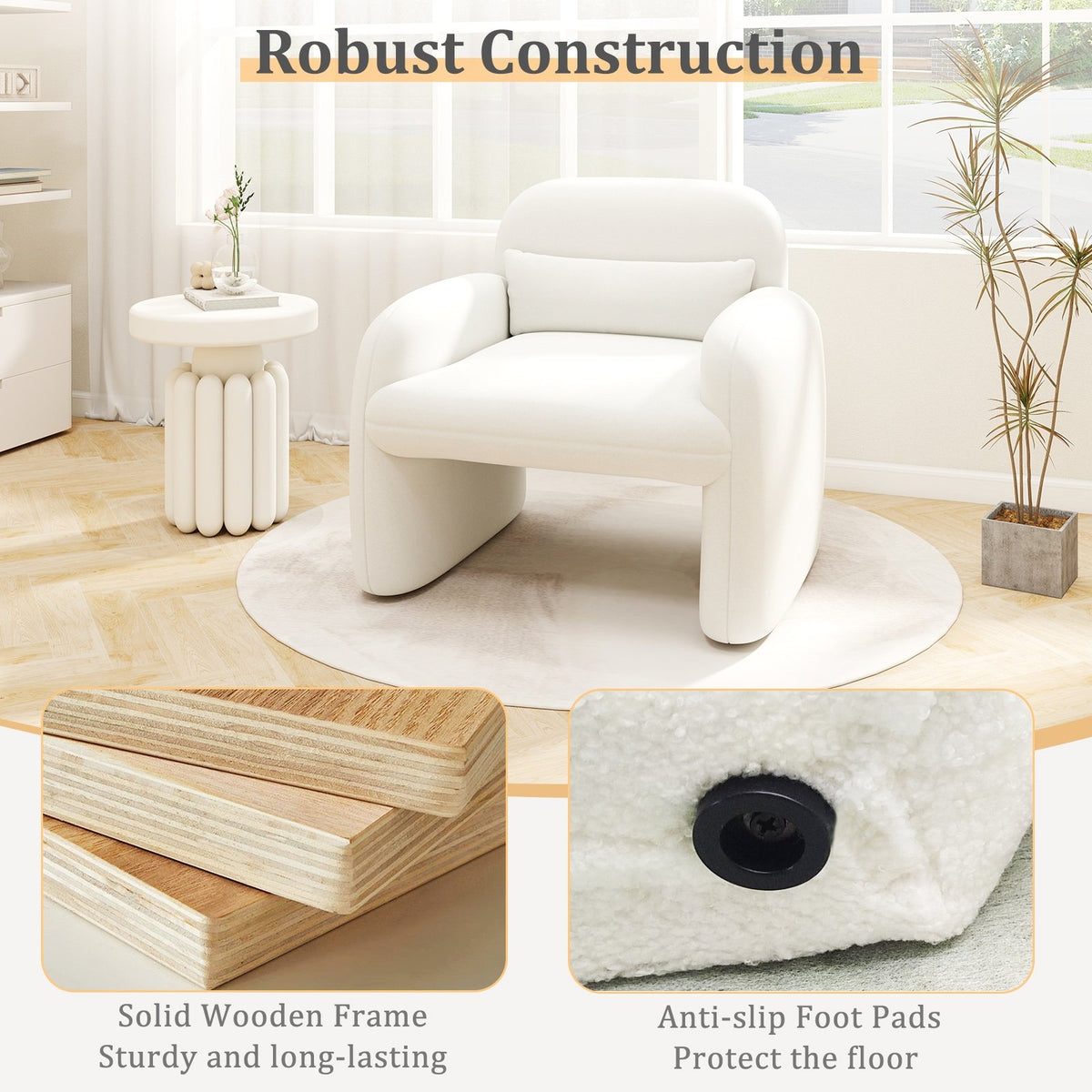 Modern Accent Chair with Waist Pillow and Armrests for Living Room Bedroom-Beige view 9