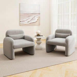 Modern Accent Chair with Waist Pillow and Armrests for Living Room Bedroom-Gray view 6