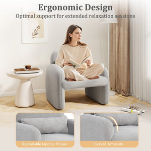 Modern Accent Chair with Waist Pillow and Armrests for Living Room Bedroom-Gray view 8
