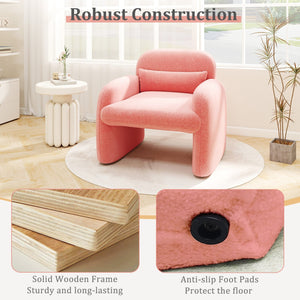 Modern Accent Chair with Waist Pillow and Armrests for Living Room Bedroom-Pink view 9