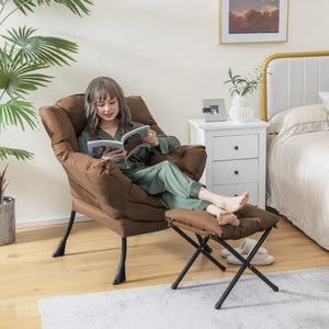 Modern Accent Sofa Chair with Folding Footrest and Side Pocket-Brown view 5