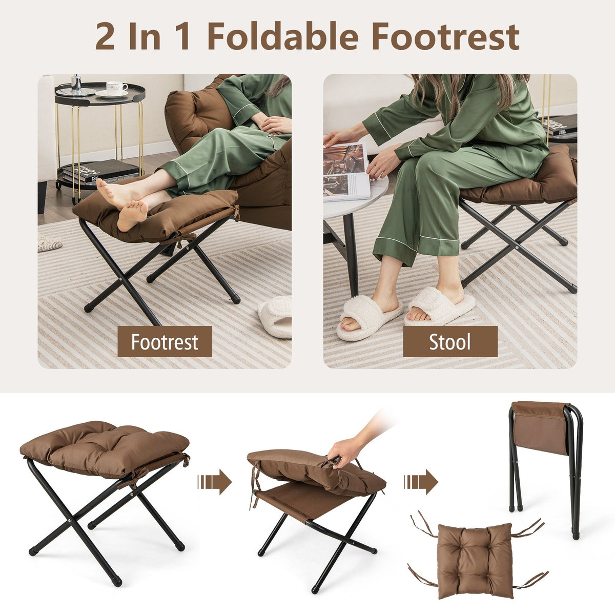 Modern Accent Sofa Chair with Folding Footrest and Side Pocket-Brown view 7